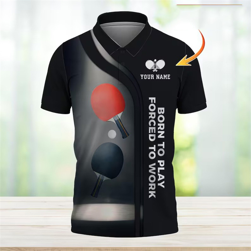 Table Tennis Name - Personalisiertes Tischtennis-Poloshirt für Herren, Sportlich-Legeres 3D-Druck-Shirt